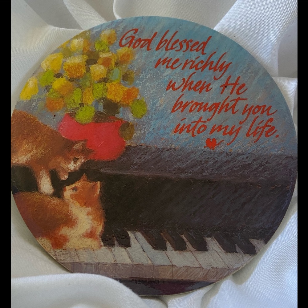 Vintage cat magnet Sangray God blessed me love quote orange cats art